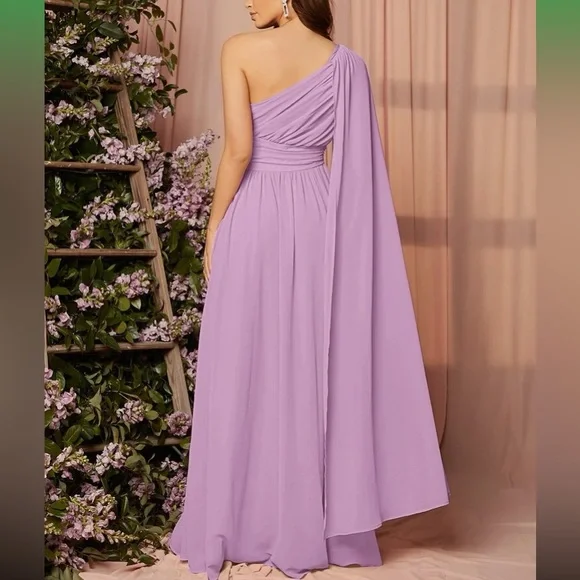 Last Pack Luxe pink shoulder draped detail party bridesmaids evening dress - Picture 12 of 16